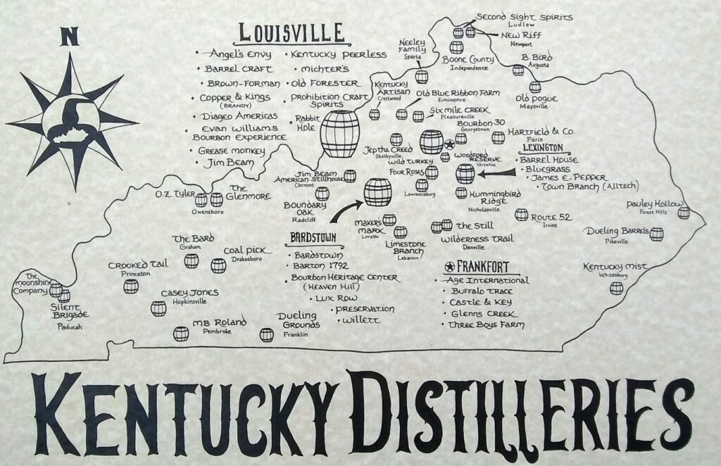 Map of Kentucky distilleries